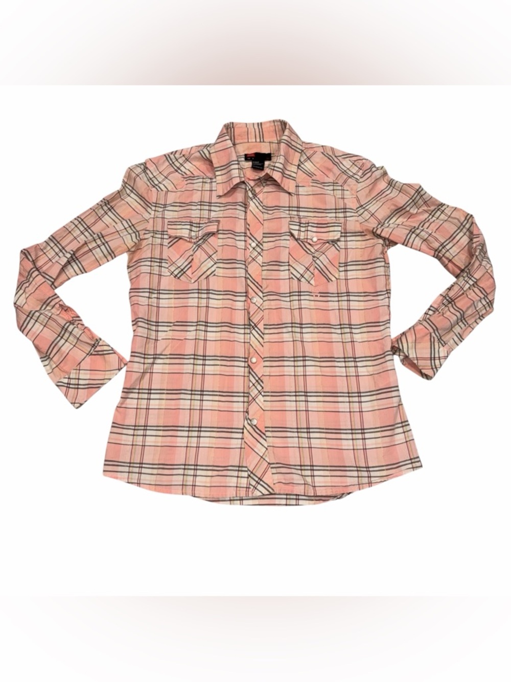 Diesel Pink Plaid Pearl Snap Long Sleeve Shirt Top size Medium